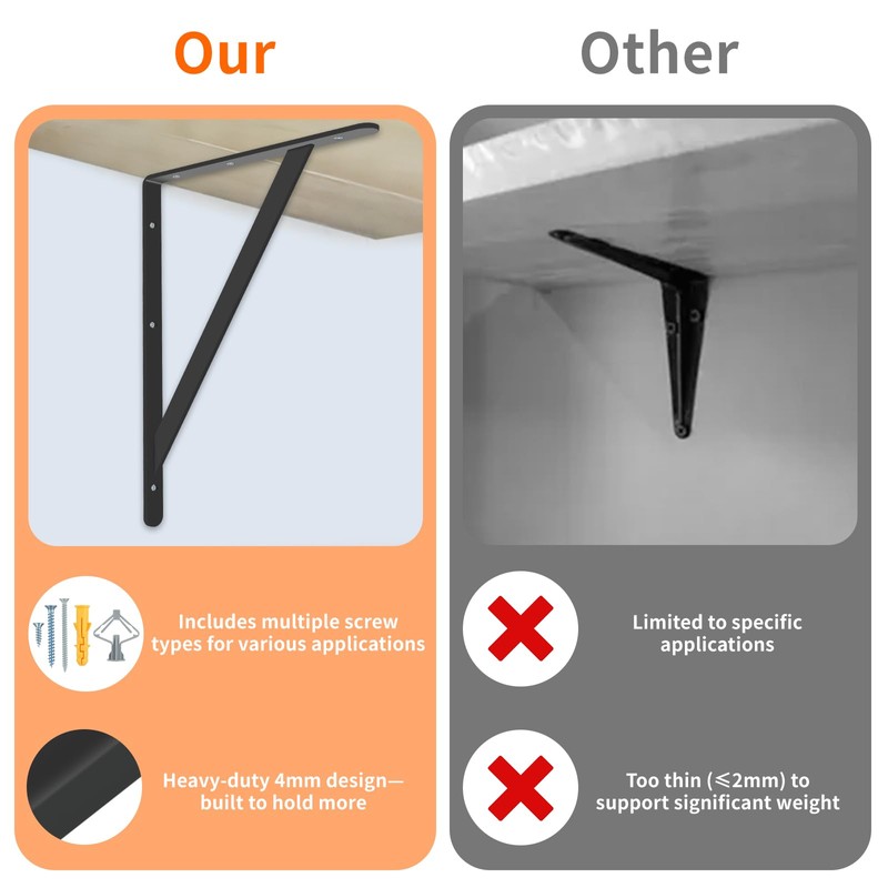 Heavy Duty Shelf Brackets 12 x 8 inch, 6 Pack