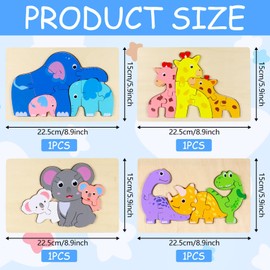 Pack of 4 Wooden Puzzles for Toddlers, Animal Wooden Puzzle Baby, Montessori Toy for Children from 3 Years, Learning Educational Wooden Puzzle Children, Wooden Toy Puzzle Gift for Boys and Girls