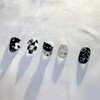 2+1 Event Black Horizontal Cat Checkerboard Nail - Coffin (Long)