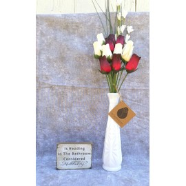 The Original Wooden Rose, Red with Black Tips and White Wooden Rose Bouquet (1 Dozen)