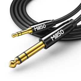 MillSO 6.35mm 3.5mm Converter Cable, 2.4m Male to Male Audio Converter Cable, 3.5mm Mini Plug to 6.35mm Standard Plug Audio Cable 24K Gold Plated Stereo Cable Black
