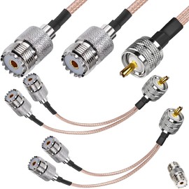 Xiatiaosann UHF Male to dual Female Splitter Cable, UHF Splitter PL-259 to dual SO239 RG316 Coaxial Cable, for HAM CB Radio Antenna Analyzer Dummy Load SWR Meter(15cm)