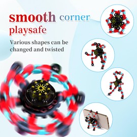 Hdnpea 4pcs Transformable Fidget Spinner Stress Relief Deformable Chain DIY Robot Spinners Sensory Fidget Toys Deformable for Kids Adults Anxiety Relief Travel Office Use (GlowRedBlue)