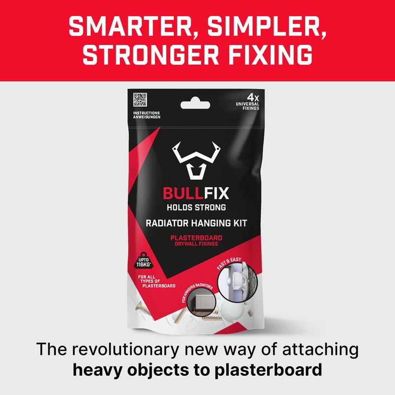 Bullfix Radiator Fixing Kit - Heavy Duty Plasterboard Fixings for