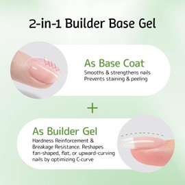 Love easy 6-in-1 Builder Base Coat Set for Nails, 2 Pack Crystal Clear Soft Gel Polish Strengthening Building Apex Extension Thickening Enhancement for Home DIY Beginner Salon Manicure(U V Curing)