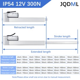 JQDML 12 Inch Stroke 12V Linear Actuator 300N/66lbs Speed 1.77"/sec Electric Actuators with Mounting Bracket for Home Automation, Window Opener,Door Opener