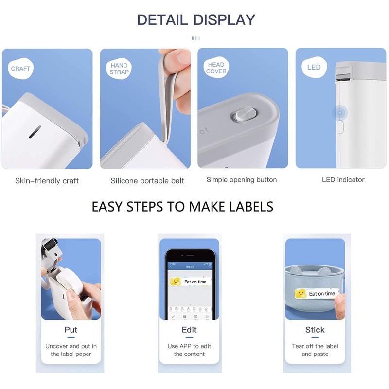 D11 Label Printer, Mini Smart Label Maker, Wireless Bluetooth Portable