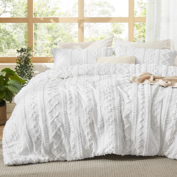 Bedsure Tufted Boho Comforter Set Oversized King - Bright White