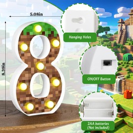 LANGFON Pixel Light Up Numbers Led Pixel Light for Home Birthday Party Decoration, Game Theme Lighting Pixel Numbers Table Centerpiece for Gamer Room Decor Gaming Gift Birthday Light up Sign (Number 8