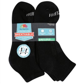 Fruit Of The Loom Men's Cushioned Breathable Ankle Socks 6 PACK - Black, 6-12