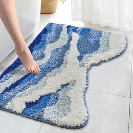 SiliPacks Blue Cute Coastal Beach Themed Bath MatsOcean Wave Tufted Bathroom Rugs, Cute Coastal Beach Themed Bath Mats, Non-Slip Washable Bath Rugs for Bathroom Bedroom Kitchen Decor(20" x31.5")