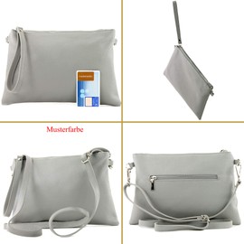 modamoda de T186 Italian Leather Clutch / Shoulder Bag, Medium - Teleggrey., size: s