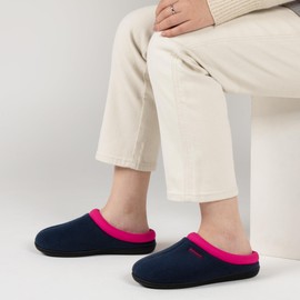 RockDove Women's Polar Fleece Two-Tone Memory Foam House Slipper with Anti-Slip Sole, Size 9-10 US Women, Dark Navy/Fuchsia