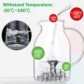 Abdodar 68oz Glass Pitcher with Lid and Handle - High Heat Resistance Glass Water Pitcher for Hot/Cold Water & Iced Tea (2.0L)