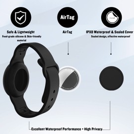KAHADI Waterproof AirTag Bracelet for Kids, Hidden Silicone Wristband for AirTag, GPS Tracker Case for Air Tag Holder Strap Band for Child Toddler, Secure Anti-Loss Protection(Black)