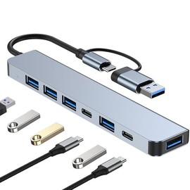 Yarazora Hub USB C 3.0 7 en1, Adaptador USB a Tipo C Multipuerto con 1 Puerto USB 3.0, 4 Puertos USB 2.0, 2 Puerto Tipo C, Adaptador para MacBook...  