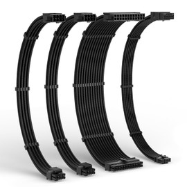 LTC 12VHPWR PSU Cable Extension Kit, 16AWG PCI-E 5.0 Power Supply PC Cable Extension, 1x24 Pin ATX / 2X 8Pin(4+4) EPS / 1x 12+4 Pin GPU, Soft Braided Sleeve Cable Combs, 300mm