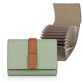 LASIEM Women's Card Case, Card Holder, Prevents Skimming, Pistachio x Camel