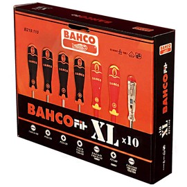 BAHCO B219.110 BahcoFit XL Screwdriver Set, 10 Piece (Flat, Insulated, Rubber, Black, 10 Items)