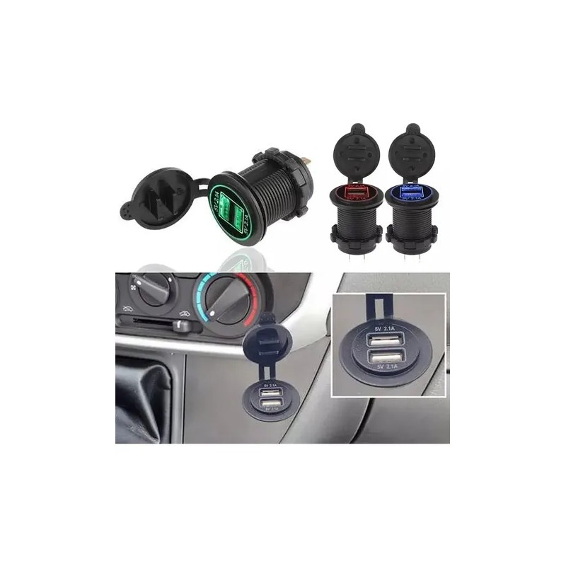 12v 2.1a Para Cargador Iluminado Usb Doble Salida Coche Moto