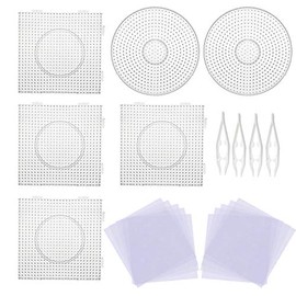 Allazone 5 mm 6 Pack Fuse Beads Boards Large Round Square Clear Plastic Pegboards with 4 PCS White Beads Tweezers, 10 PCS Ironing Paper for Kids Craft Supplies