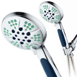 Hotel Spa Notilus Antimicrobial High Pressure Luxury Hand Shower - 6 Settings, Antimicrobial Anti-Clog Nozzles and Grip, Metal Fittings, Stainless Steel Hose/All-Chrome Finish/Top American Brand, 4.3"