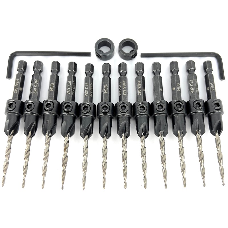 FTG USA 12 Pc #6 (9/64") Countersink Drill Bit Set