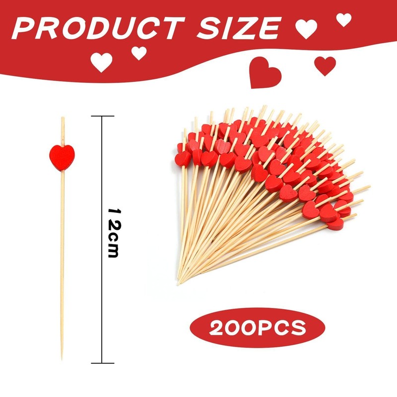200pcs Snack Sticks Heart Shaped Decorative Fruit Picks Cocktail Picks