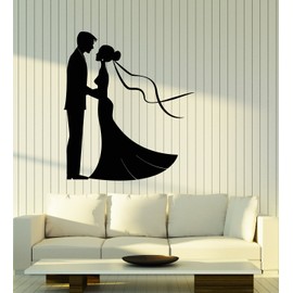 Vinyl Wall Decal Wedding Dress Salon Boutique Bride Groom Stickers Large Decor (2766ig) Black