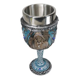 Ebros Gift Aqua Blue Celtic Triple Moon Goddess Maiden Mother Crone Pagan Wiccan Wine Drink Goblet Chalice Figurine Wicca Occult Decor Home Kitchen And Dining Accessory Ceremonial Altar Cup