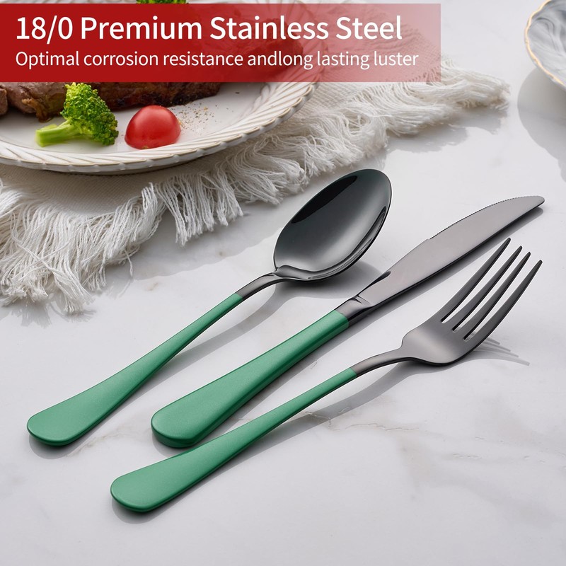Onlycooker 20-Piece Green Silverware Set - 18/0 Stainless Steel, Black