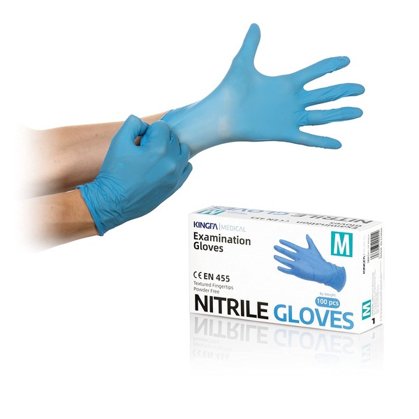 KINGFA Pack of 100 Disposable Nitrile Gloves Dust Free (100,