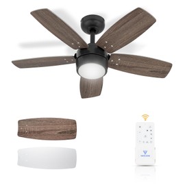 Vagizm Ceiling Fan 36'' for Small Room: Modern Ceiling Fans with Light Remote Control - Reversible Quiet DC Motor Dimmable with 6 Speeds for Small Office Kids Bedroom(Bronze+Walnut)