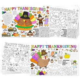 FYSUIMU 16Pcs Fall Paper Place Mats for Kids Thanksgiving Coloring Activity Table Mats Color-Your-Own Autumn Turkey Pumpkin Disposable Placemats for Party Table Decor Classroom DIY Craft, 17 x 11 Inch