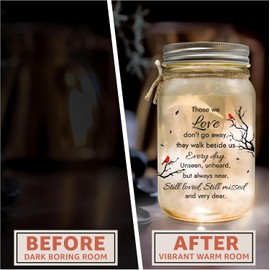 Those We Love Don't Go Away, Memorial Gifts for Loss Of Mom, Dad Son Husband, Bereavement Gift Idea Memory Lamps Sympathy Memory Gifts for Loss Loved Ones Red Cardinal In Loving Memory Mason Jar Light