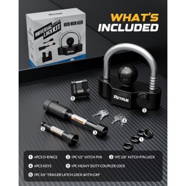 RETRUE Heavy-Duty Keyed-Alike Trailer Lock Set - Universal Coupler, Dual Hitch Receiver Pin, and Trailer Tongue Locks Included, Black