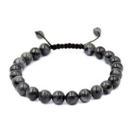 AD Beads Natural 8mm Gemstone Bracelets Healing Power Crystal Macrame Adjustable 7-9 Inch (Larvikite)