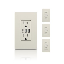 TOPELER 4 Pack USB C Outlets, 3-Port Type C USB Electrical Outlet, 30W 6.0A USB Power Outlet, 15 Amp Tamper-Resistant Outlet, UL & FCC Listed, Screwless Wall Plate Included, Light Almond