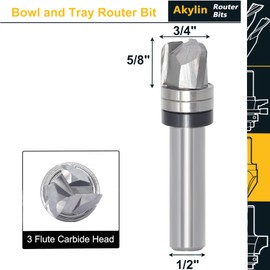 Bowl and Tray Template Router Bit 1/2" Shank, 3-Flute Carbide Head Dish Carving Router Bit, 3/4" Cutting Diameter, 5/8" Cutting Length, 3/16" Radius, Spiral Up Cut for Woodworking