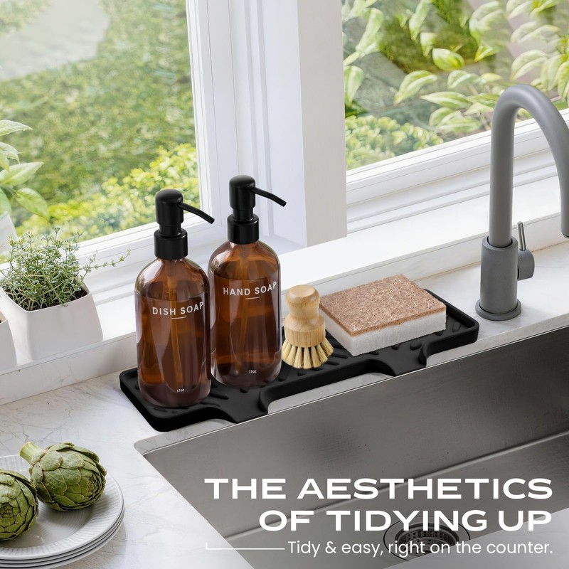 KLL 2-Pack Glass Soap Dispenser Set with Tray - 17oz