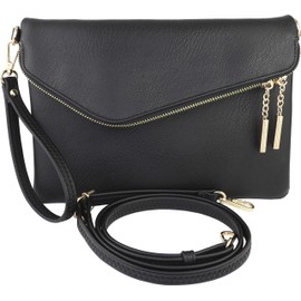 B BRENTANO Fold-Over Envelope Wristlet Clutch Crossbody Bag (Black.)