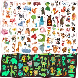 Children's Tattoo Animals, 100 Temporary Tattoos Stickers + 50 Glow in the Dark Children's Tattoos, Animals, Children's Tattoo for Gift, Party Bags, Children's Birthday Party Girls Boys