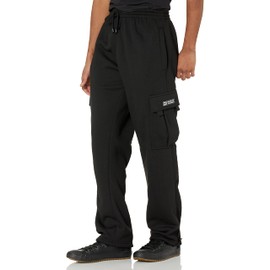 DREAM USA Men's Heavyweight Fleece Cargo Sweatpants, Black, Black, Size X-Large