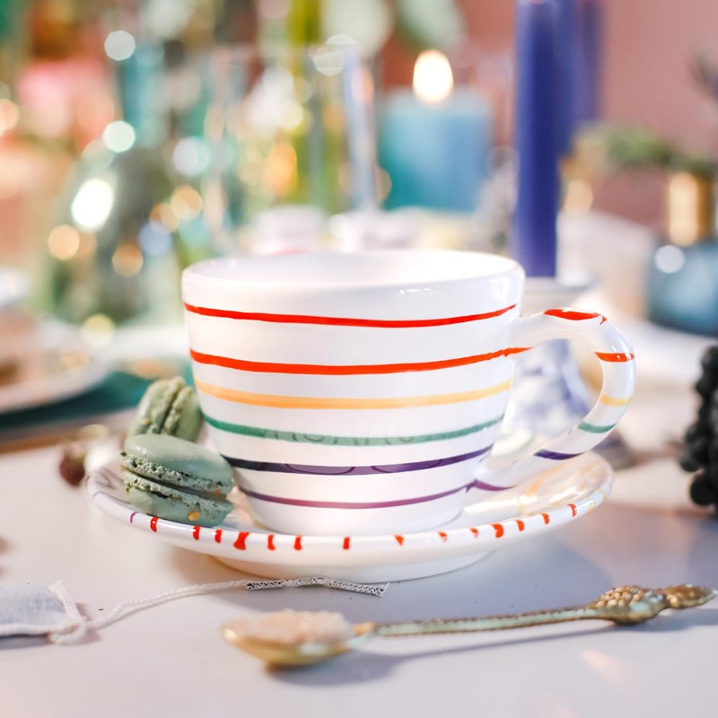 GMUNDNER KERAMIK Maxima Teacup (0.4L) Rainbow Tableware, Handmade in Austria