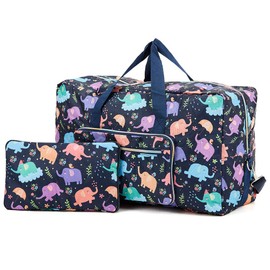 Arxus Large Foldable Duffel Tote Carry on Weekend Overnight Travel Bag Over Luggage with Shoulder Strap (Blue Elephant)