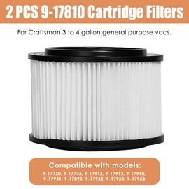 ANBOO 2 Pack 17810 Replacement Filters for Craftsman Shop Vac 3 to 4 Gallon Wet/Dry Vacuum Cleaners + 4 Pack CMXZVBE43270 Vacuum Bags Compatible with Craftsman Shop Vac 4 Gallon Vacs, Part # 9-17810