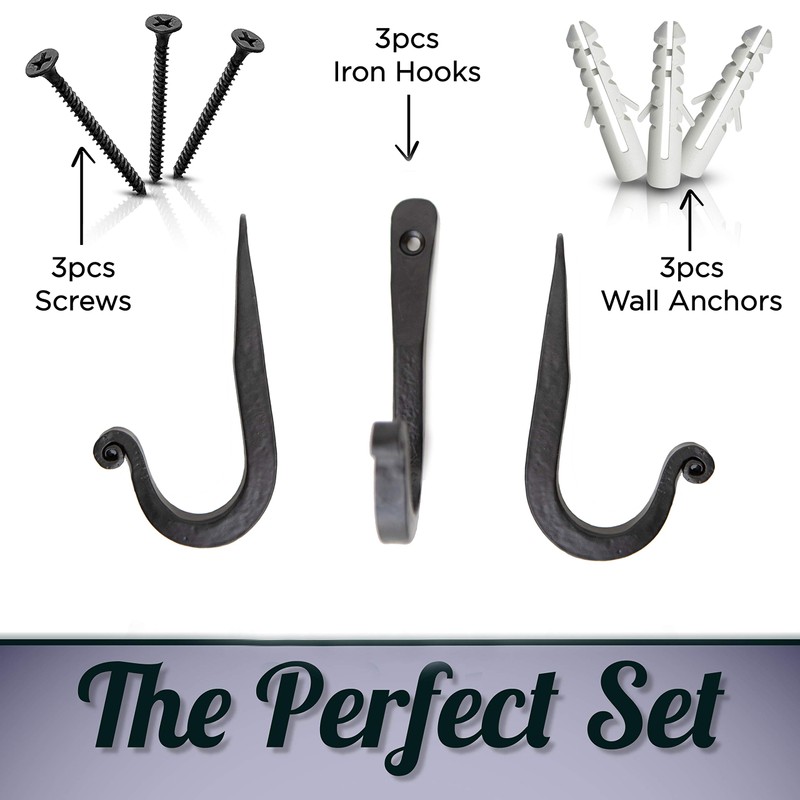 Stur-De Decorative Wrought Iron Hooks for Wall - Heavy Duty
