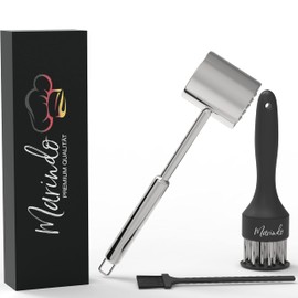 Marindo Meat Tenderiser Set - Meat Tenderiser & Cleaning Brush Including Stainless Steel Cutlet Tenderiser Double-Sided Meat Hammer Dishwasher Safe Meat Tenderiser with 20 Stainless Steel Blades