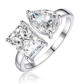 Yaresul Toi Et Moi Engagement Ring for Women Radiant-Cut & Pear-Shaped AAAAA Cubic Zirconia Fake Wedding Ring|Statement Promise Ring for her Adjustable Size 9