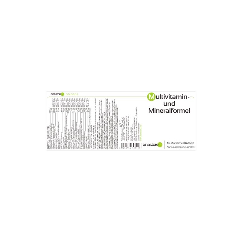 Multivitamin Formula 750 mg / 60 Capsules Iron, Magnesium, Zinc,